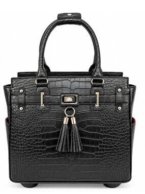 NWT Timeless Black Alligator Rolling Laptop Bag Women’s Wheeled Briefcase Tote